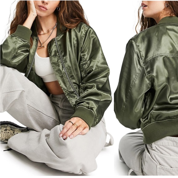 TOPSHOP Satin Bomber Jacket - Picture 3 of 9